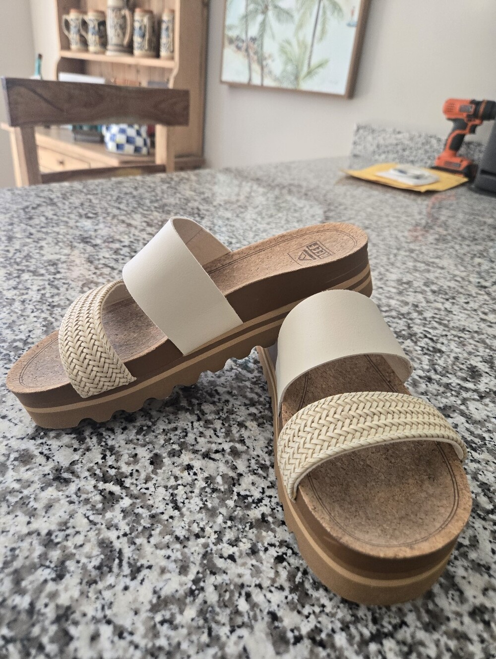 Reef Women's Cream and Tan Platform Slide Mules